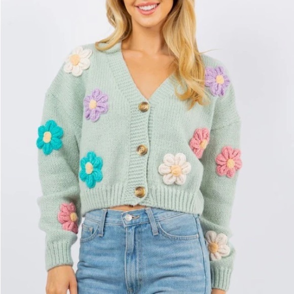 Luna Ivy Sweaters - LUNA IVY | 3D Floral Knit Cardigan Sweater